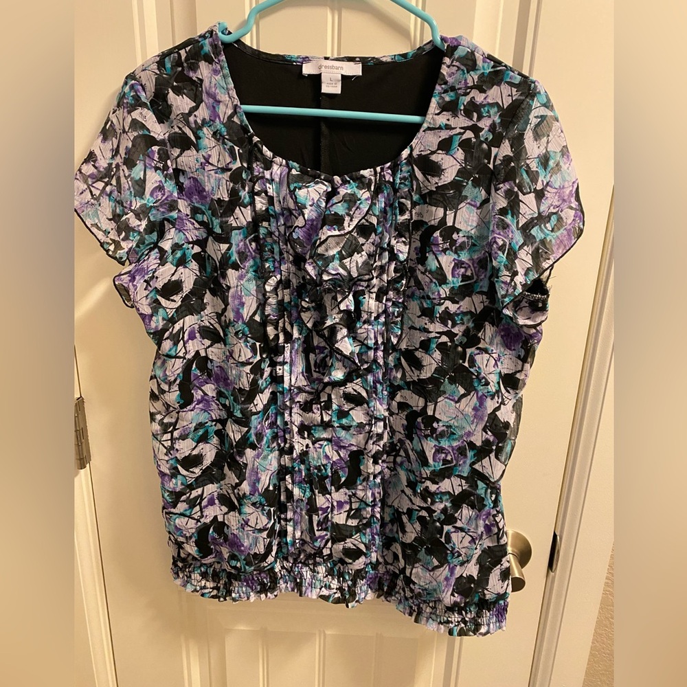 Croft & Barrow Purple Floral Ruffle Front Womens Blouse